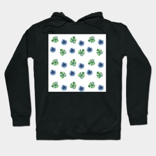 Tropical Monstera and Flower Pattern with a white background Hoodie
